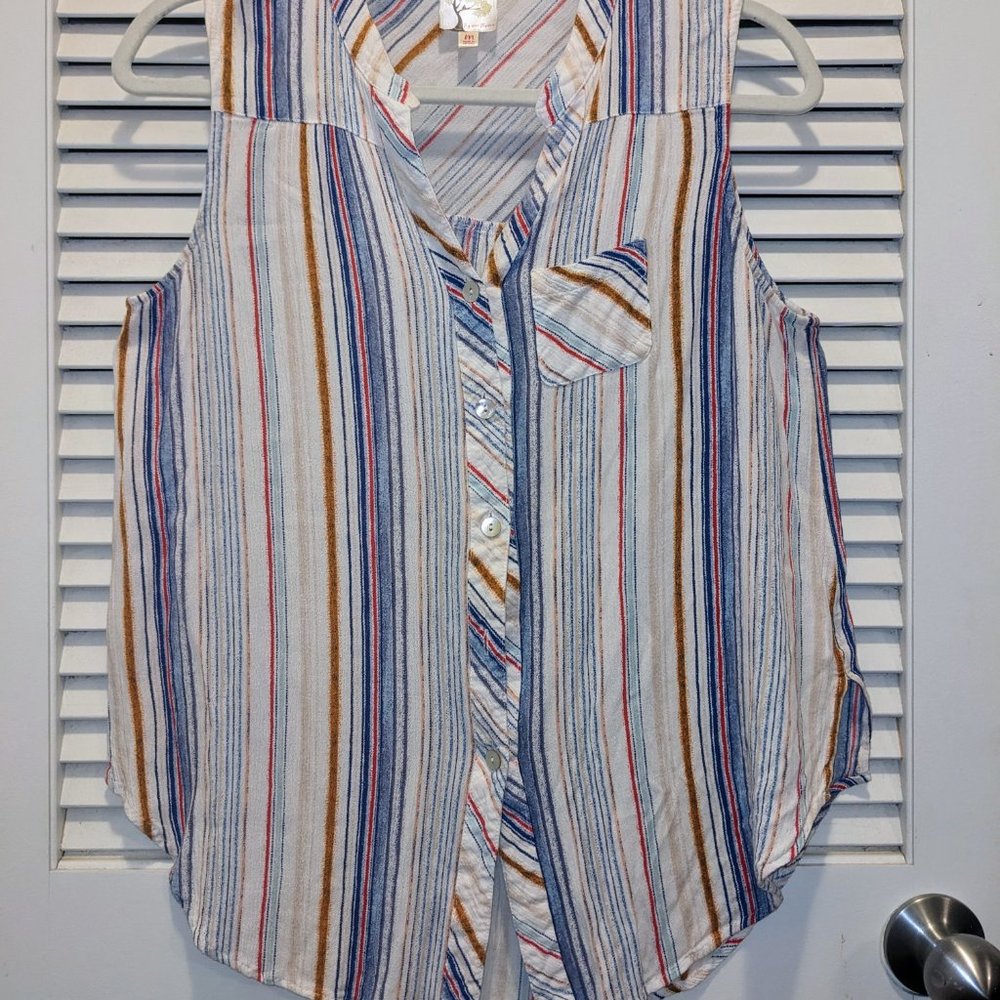 Fig & Flower Anthropologie Sleeveless Striped Button Up Bohemian Tank Womens Med - Picture 4 of 6